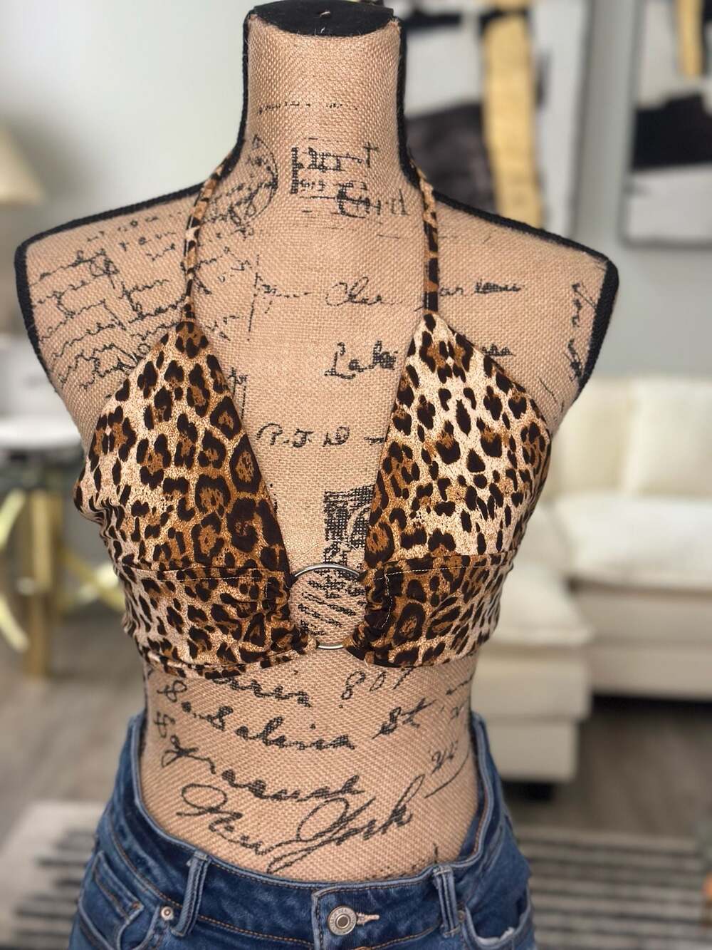 Leopard Print Ring Halter Top - Small